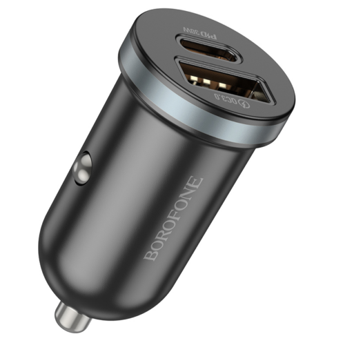Incarcator auto Borofone BZ21, 1 x USB-A, 1 x USB-C, 30 W, Black