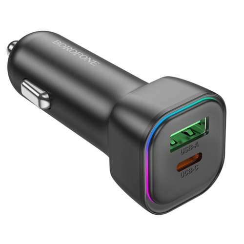 Incarcator auto Borofone BZ28A, 1 x USB-A, 1 x USB-C, 18 W, Black