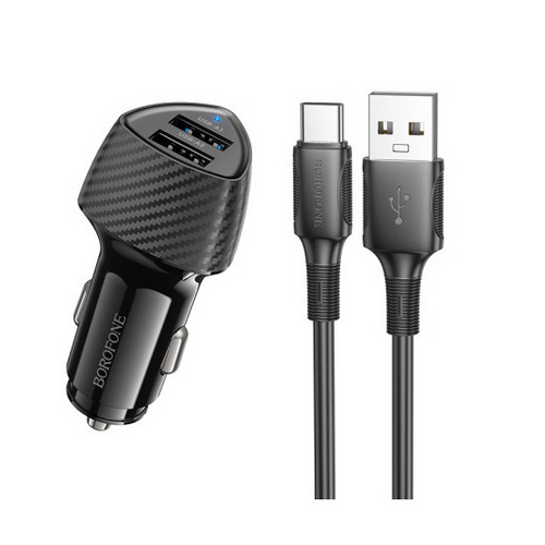 Incarcator auto Borofone BZ31A, 2 x USB-A, 18 W, Black