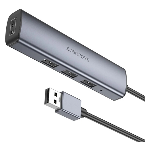 Hub USB Borofone DH12, 4 x USB 2.0, Silver