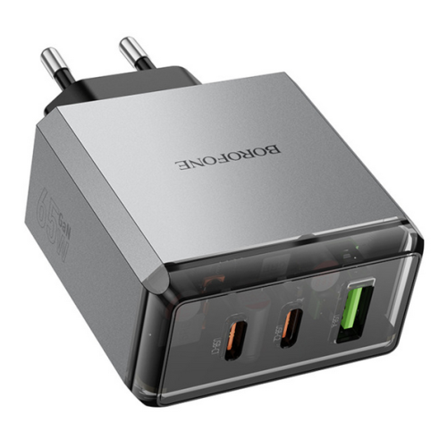 Incarcator retea Borofone BN22, 2 x USB-C, 1 x USB-A, Grey