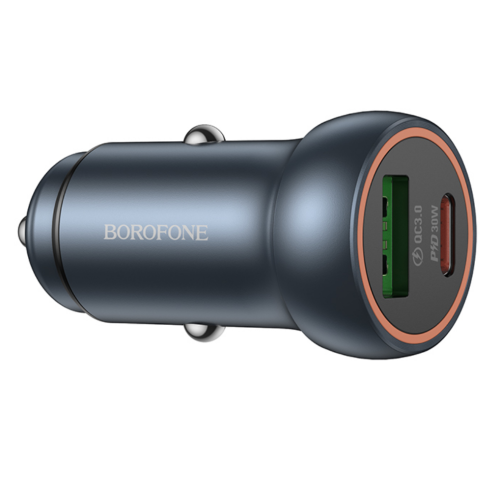 Incarcator auto Borofone BZ32A, 1 x USB-A, 1 x USB-C, 30 W, Gray