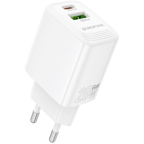 Incarcator retea Borofone BN27, 1 x USB-A, 1 x USB-C, 20 W, White