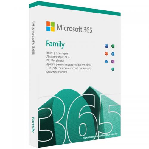 Microsoft 365 Family P8, Romana, Medialess Retail, 1Year/1User