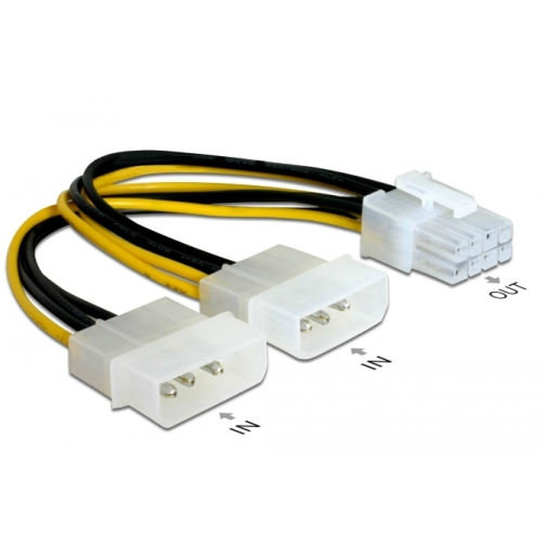 Cablu Delock 82397, 2 x Molex, 4 pini male - 1 x 8 pini male, 0.15 m