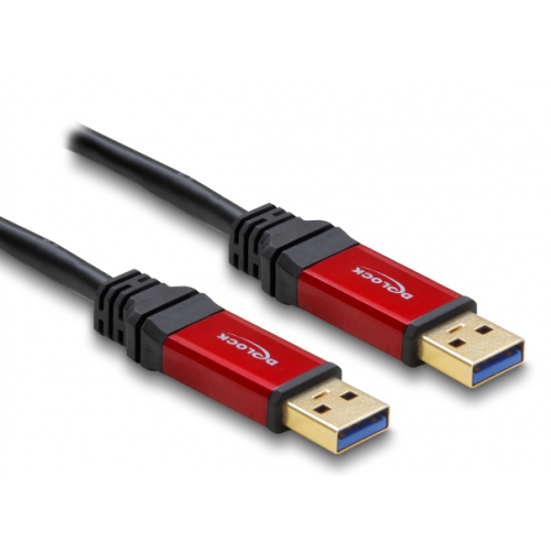 Cablu Delock 82747, USB-A male - USB-A male, 5m, Black-Red