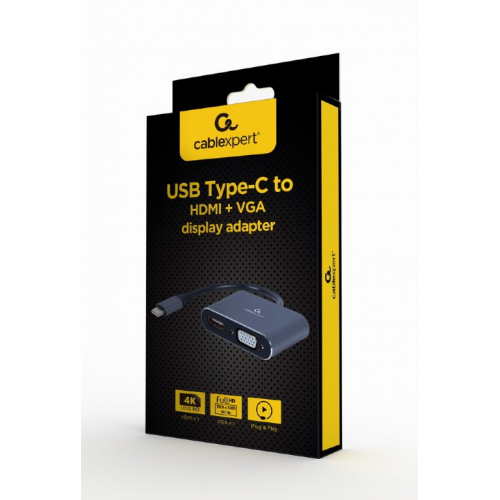 Adaptor Gembird A-USB3C-HDMIVGA-01, USB-C - HDMI + VGA, 0.15m, Gray