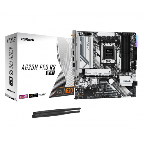Placa de baza ASRocK A620M Pro RS WIFI, AMD A620, Socket AM5, mATX