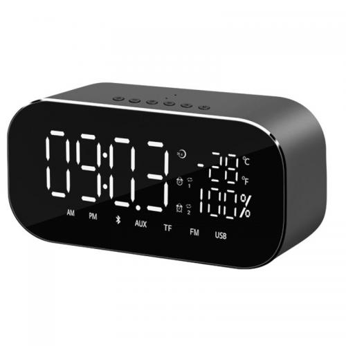 Radio cu ceas ABTS-S2BK, boxa portabila cu bluetooth 4.2 (pana la 10m), putere 6W, frecventa 100Hz - 18KHz, baterie Li-ion 1800 mAh, slot USB, negru