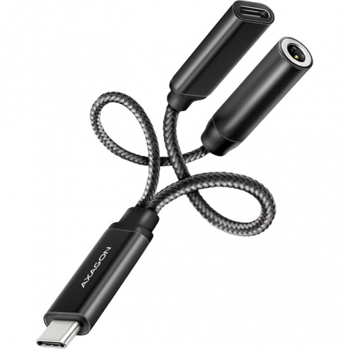 Adaptor audio Axagon ADA-HCPD, 1 x USB-C male - 1 x USB-C female + 3.5mm jack female, Black