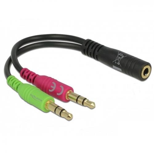 Adaptor Delock 65459, 1x 3.5mm jack male - 2x 3.5mm jack female, Black