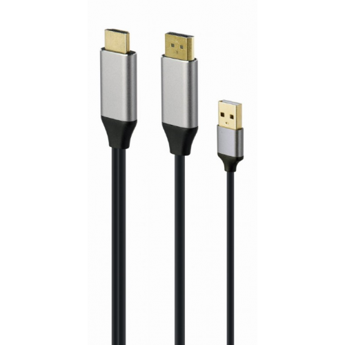Adaptor Gembird A-HDMIM-DPM-01, HDMI male - DisplayPort male, 2m, Black-Silver
