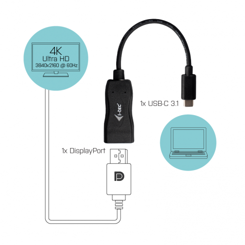 Adaptor i-tec, USB-C Male - Display Port Female, Black