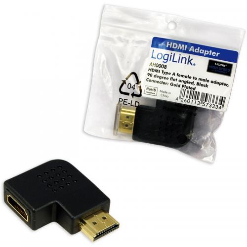 Adaptor Logilink 1x HDMI Male - 1x HDMI Female, conector 90 grade, negru