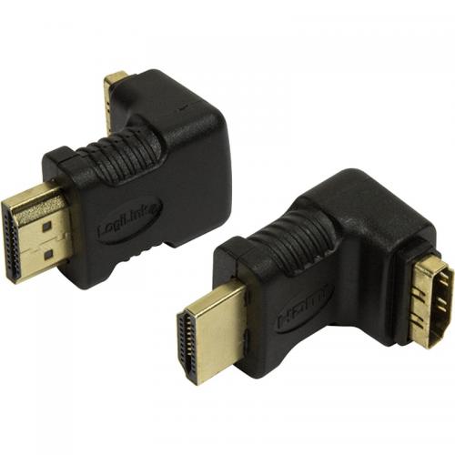 Adaptor LogiLink HDMI Male la HDMI Female, conector 90 grade, negru