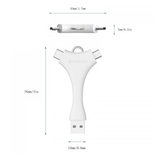 Adaptor Orico C1-WH, 1x USB 2.0 Male - 1x microUSB 2.0 Male, 1x USB tip C Male, White