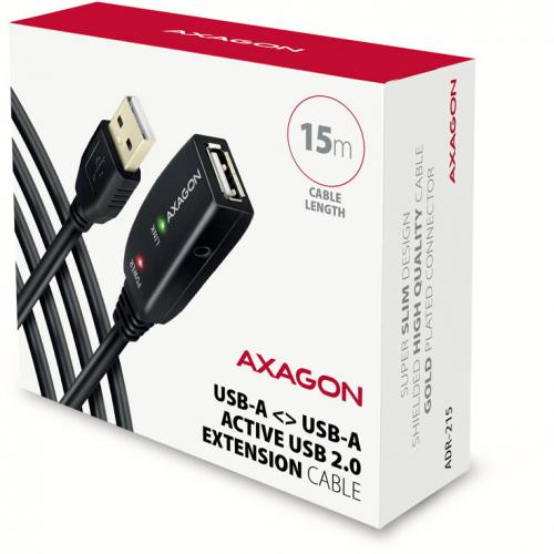 Cablu Axagon ADR-215, USB-A - USB-A + 3.5mm jack, 15m, Black