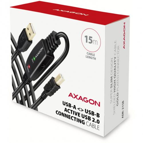 Cablu Axagon ADR-215B, USB - USB-B + 3.5mm jack, 15m, Black