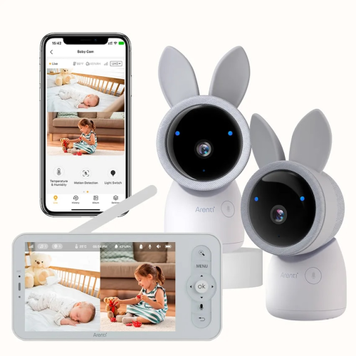 Kit Camera IP Dome Arenti AInanny-cam, 3 MP, 3.6 mm, IR 8 m, 2 bucati + Monitor LCD