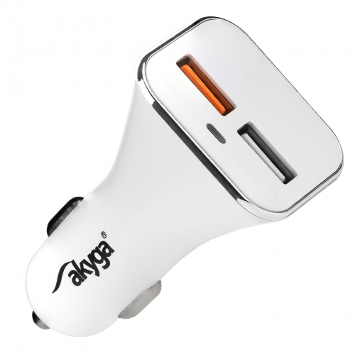 Incarcator auto Akyga AK-CH-08, 2x USB, 5-12V, 3A, 18W, White