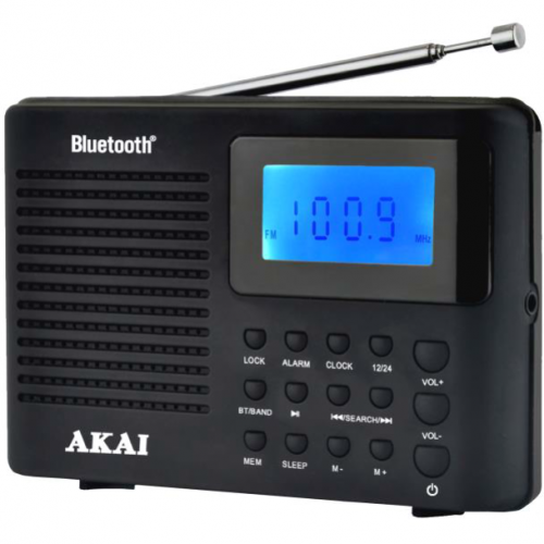 Radio cu ceas Akai APR-400 cu baterii 3x AAA, Bluetooth 5.0, Power max 0.8W, accesorii: curea de mana