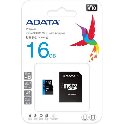 Memory Card microSDHC A-data Premier 16GB, Class 10, UHS-I U1, V10, A1 + Adaptor SD