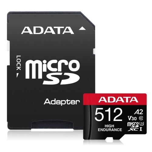 Memory Card microSDXC A-Data High Endurance 512GB, Class 10, UHS-I U3, A1 + Adaptor SD
