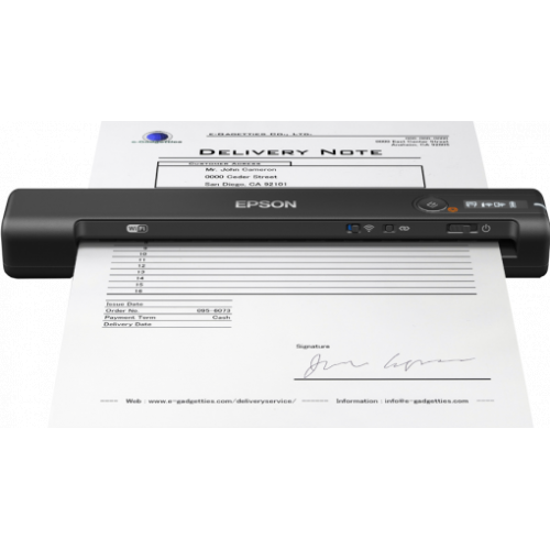 Scanner mbil Epson WorkForce ES-60W, dimensiune A4, viteza scanare:4 ppm mono si color, rezolutie optica 600 DPI x 600 DPI, senzor CIS, tehnologie ReadyScan LED, Scanare catre JPEG, PDF, Scanare către PDFcăutabil, PDF/A, Software inclus: Epson Scan 2, Vol