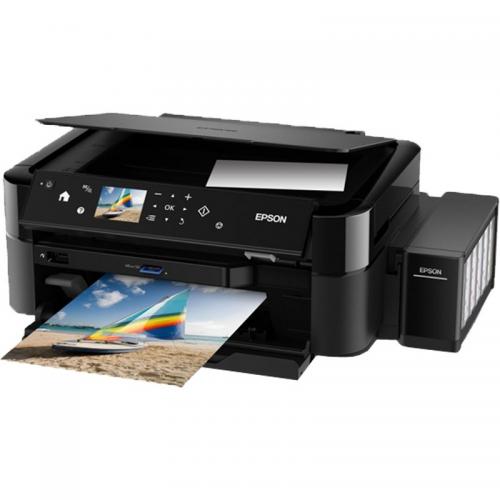 Multifunctional inkjet color CISS Epson L850, dimensiune A4 (Printare, Copiere, Scanare), viteza 37ppm alb-negru, 38ppm color, rezolutie 5760x1440 dpi, alimentare hartie 100 coli, scanner CIS rezolutie 1200x2400 dpi, Borderless print, CD/DVD print, displa