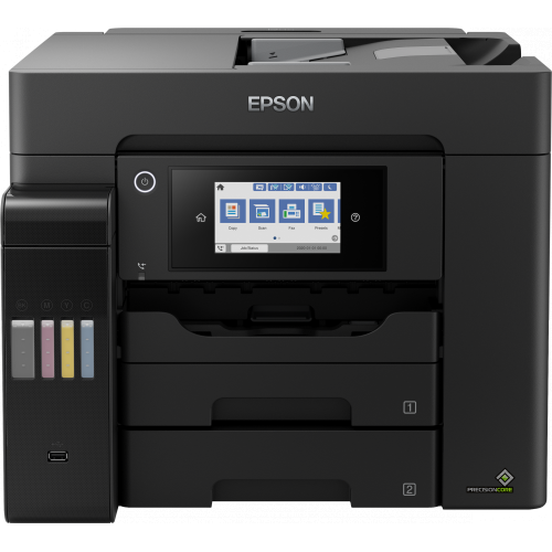 Multifunctional inkjet color CISS Epson L6570, dimensiune A4 (Printare, Copiere, Scanare, Fax), viteza 32 ppm alb-negru, 32ppm color, rezolutie 4800x1200 dpi, alimentare hartie 550 coli, scanner CIS rezolutie 1200x2400 dpi, DADF, fax memorie 550 pagini, i