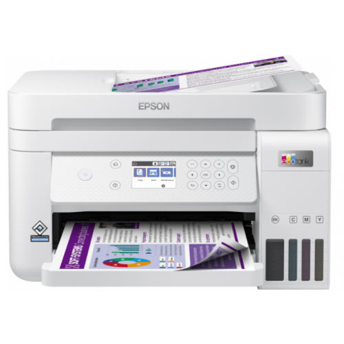 Multifunctional inkjet color Epson EcoTank CISS L6276, culoare alb, dimensiune A4 (Printare,Copiere, Scanare), printare borderless, viteza 33ppm alb-negru, 20ppm color, rezolutie 4800x1200 dpi, alimentare hartie 250 coli,ADF 30 coli, duplex automat ,scann