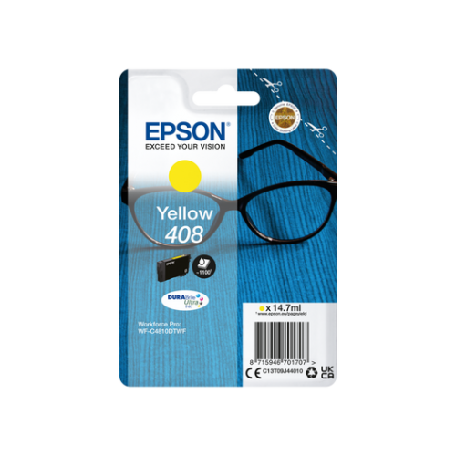 Epson Singlepack Yellow 408 DURABrite Ultra Ink, 14.7 ml, WorkForce Pro WF-C4810DTWF, WorkForce Pro WF-C4310DW.
