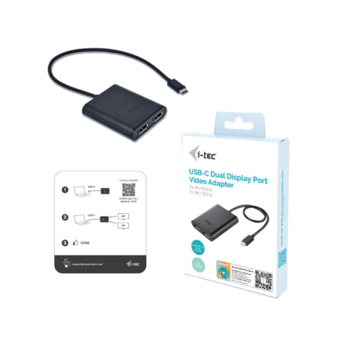 Adaptor I-TEC C31DUAL4K60DP, USB-C male - 2 x DisplayPort female, Black