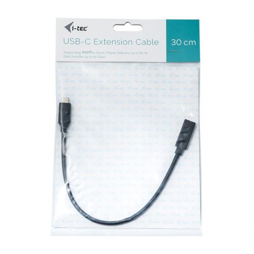 Cablu I-tec Extension Cable, USB-C Male - USB-C Female, 30cm, Black