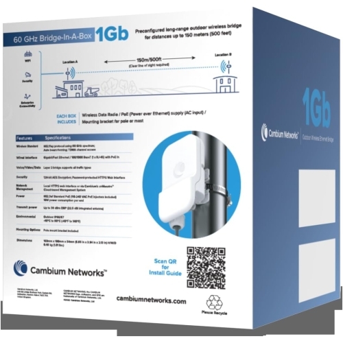 Bridge Extender Cambium Networks 60 GHz Bridge-in-a-Box 1Gb, PoE, White