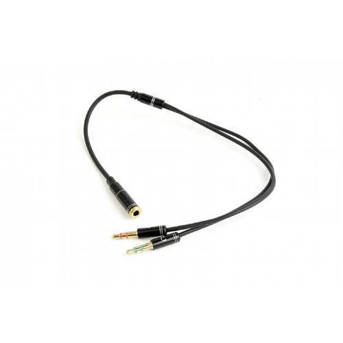Cablu audio Gembird CCA-418M, 1x 3.5 mm 4-pin female - 2x 3.5 mm male, 0.2 m, Black