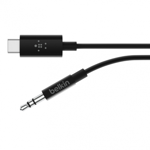 Cablu audio stereo Belkin ROCKSTAR, conectori USB-C la jack 3.5mm, 1.8m, Black
