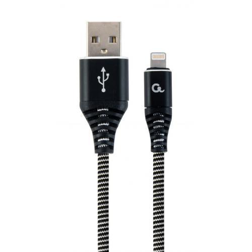 Cablu de date Gembird Premium Cotton Braided, USB - Lightning, 1m, Black
