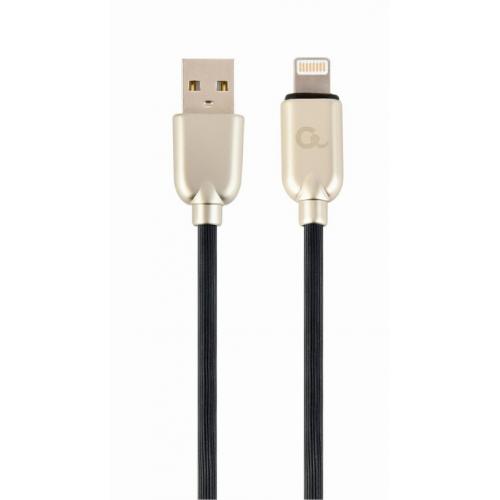 Cablu de date Gembird Premium rubber, USB 2.0 - Lightning, 1m, Black-Gold