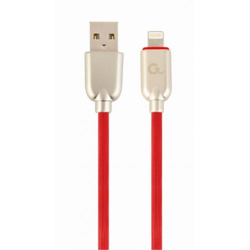 Cablu de date Gembird Premium rubber, USB 2.0 - Lightning, 2m, Red-Gold