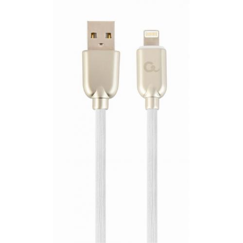 Cablu de date Gembird Premium rubber, USB 2.0 - Lightning, 2m, White-Gold