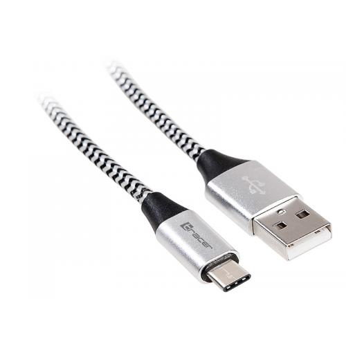 Cablu de date Tracer, USB 2.0 - USB-C, 1m, Black-Silver