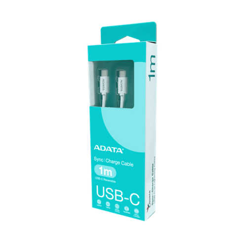 Cablu de date A-Data CACC-100PN-WH, USB-C male - USB-C male, 1 m, White