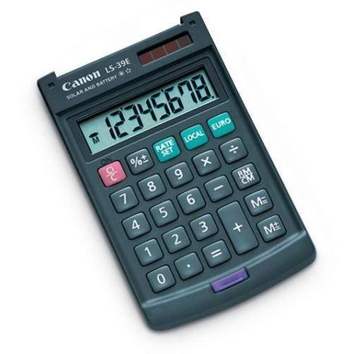 Calculator birou Canon  LS39EBL, 8 digiti, display LCD, alimentare baterie si soalra, conversie EURO, oprire automata