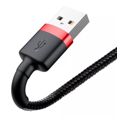 Cablu de date Baseus Cafule, Lightning male - USB male, 2 m, Black-Red