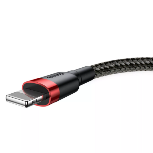 Cablu de date Baseus Cafule, Lightning male - USB male, 2 m, Black-Red