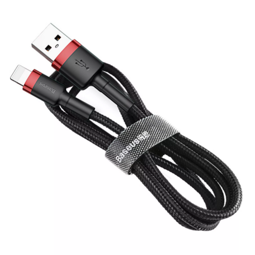Cablu de date Baseus Cafule, Lightning male - USB male, 2 m, Black-Red