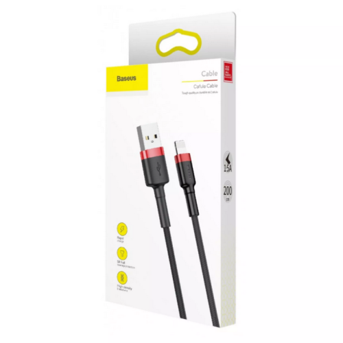 Cablu de date Baseus Cafule, Lightning male - USB male, 2 m, Black-Red