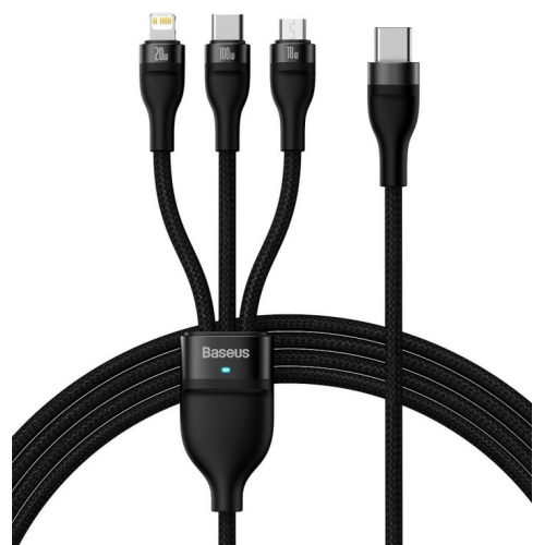 Cablu de date Baseus CASS030201, USB-C male - 1 x Lightning + 1 x micro USB male + 1 x USB-C male, 1.5 m, Black