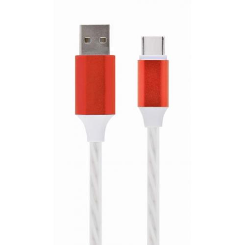 Cablu de date Gembird CC-USB-CMLED-1M, USB - USB-C, 1m, White-Red